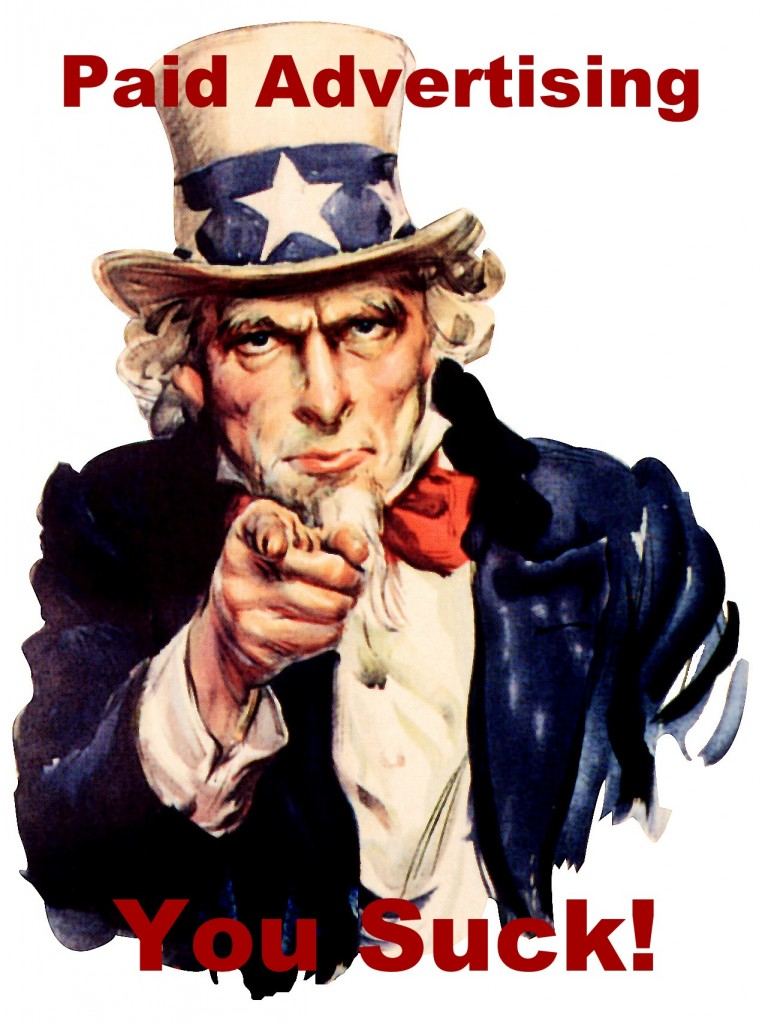 Uncle Sam poster rewritten as Paid Advertising, You Suck